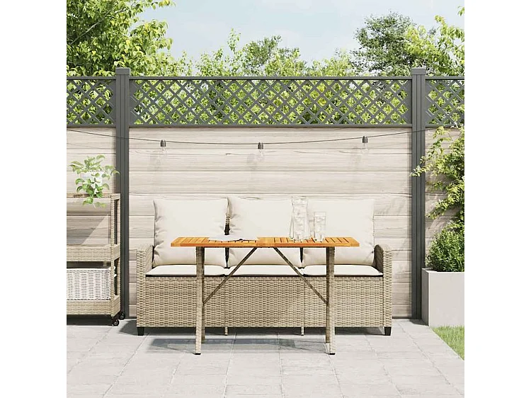 Canapé de jardin 3 places coussins table beige résine tressée