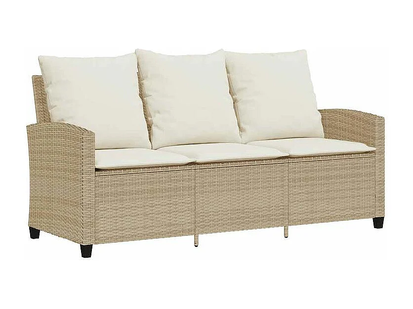 Canapé de jardin 3 places coussins table beige résine tressée