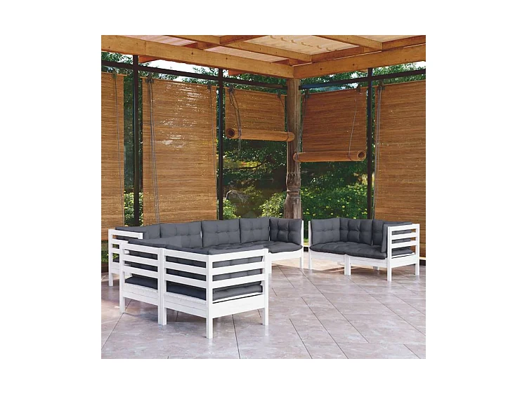 Salon de jardin 8 pcs avec coussins bois de pin massif