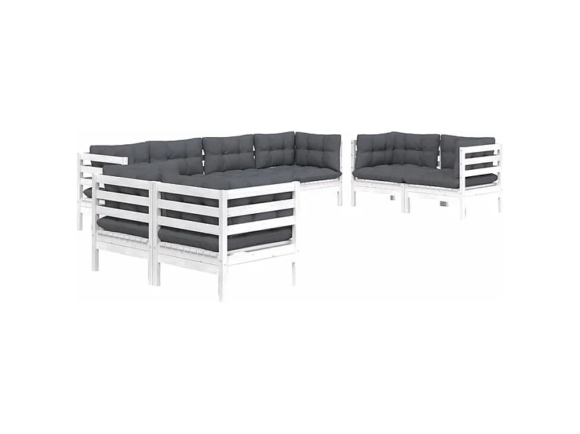 Salon de jardin 8 pcs avec coussins bois de pin massif