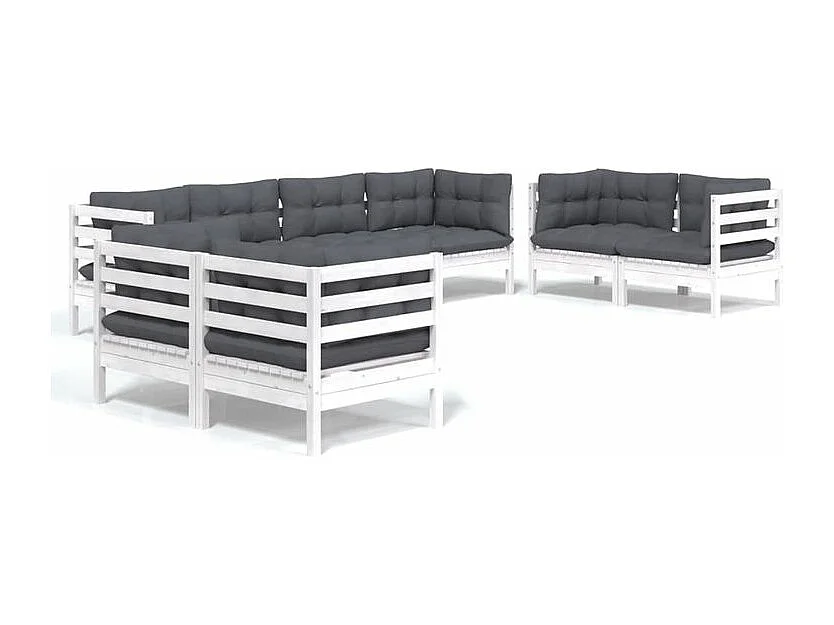 Salon de jardin 8 pcs avec coussins bois de pin massif