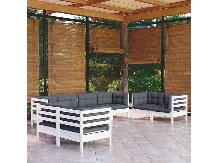 Salon de jardin 8 pcs avec coussins bois de pin massif