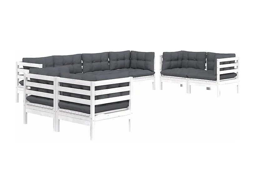 Salon de jardin 8 pcs avec coussins bois de pin massif