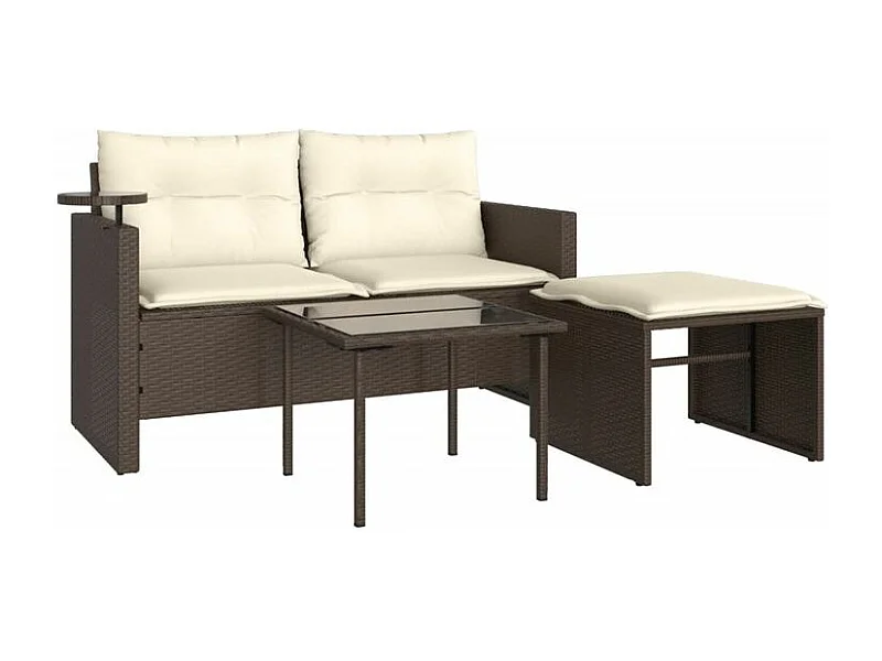 Salon de jardin avec coussins 3 pcs marron résine tressée