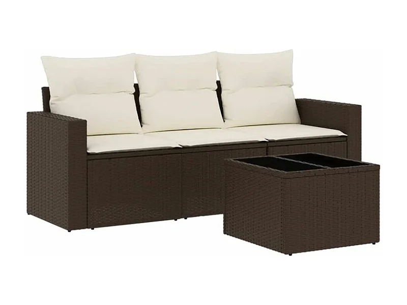 Salon de jardin 4 pcs avec coussins marron résine tressée