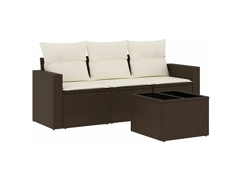 Salon de jardin 4 pcs avec coussins marron résine tressée