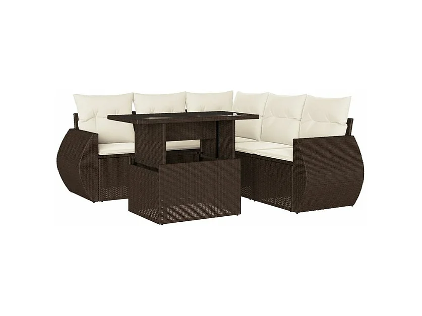 Salon de jardin avec coussins 6 pcs marron résine tressée