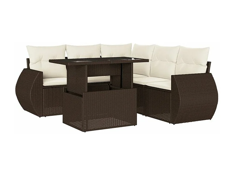Salon de jardin avec coussins 6 pcs marron résine tressée