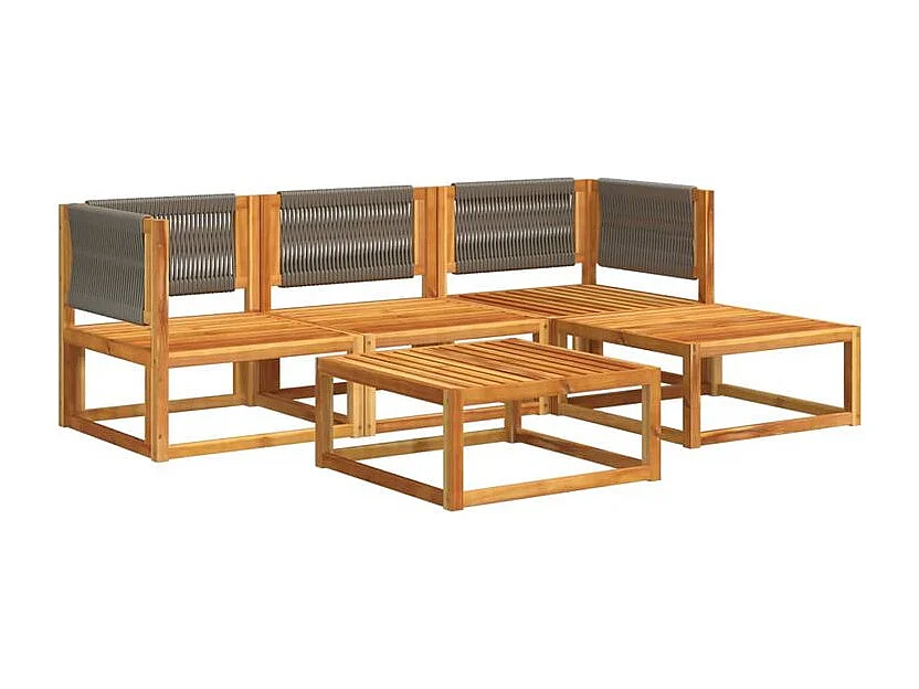 Salon de jardin avec coussins 5 pcs Bois d'acacia solide