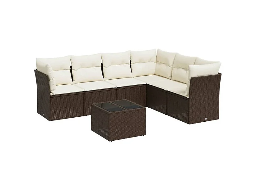 Salon de jardin avec coussins 7 pcs marron résine tressée