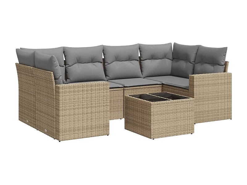 Salon de jardin avec coussins 7 pcs beige résine tressée