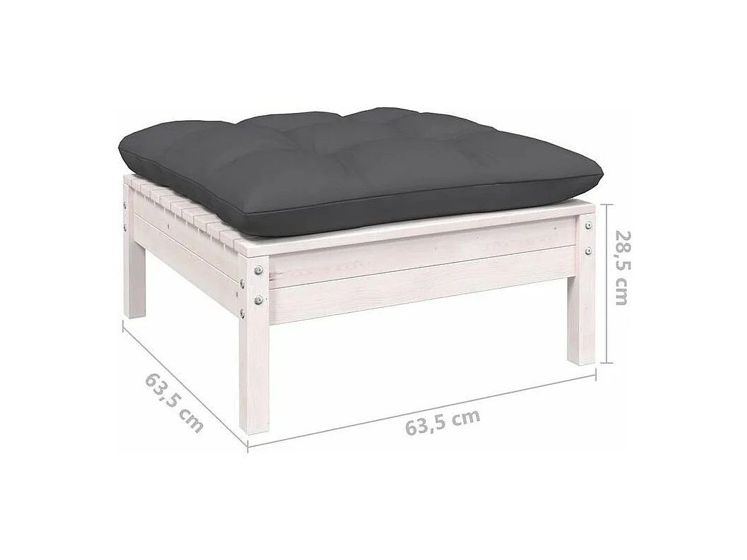 Salon de jardin 9 pcs avec coussins blanc bois de pin solide