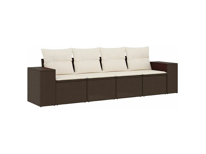 Salon de jardin 4 pcs avec coussins marron résine tressée