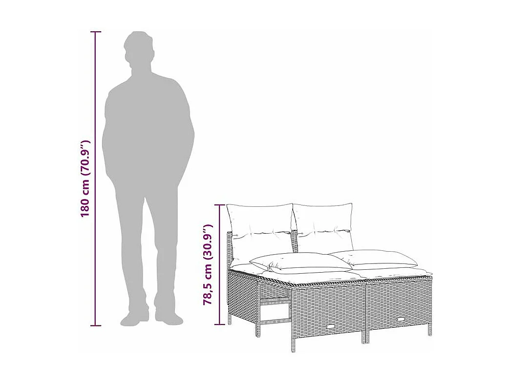 Salon de jardin 5 pcs avec coussins noir résine tressée