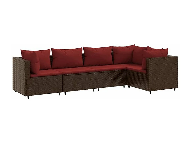 Salon de jardin 5 pcs avec coussins Marron Résine tressée