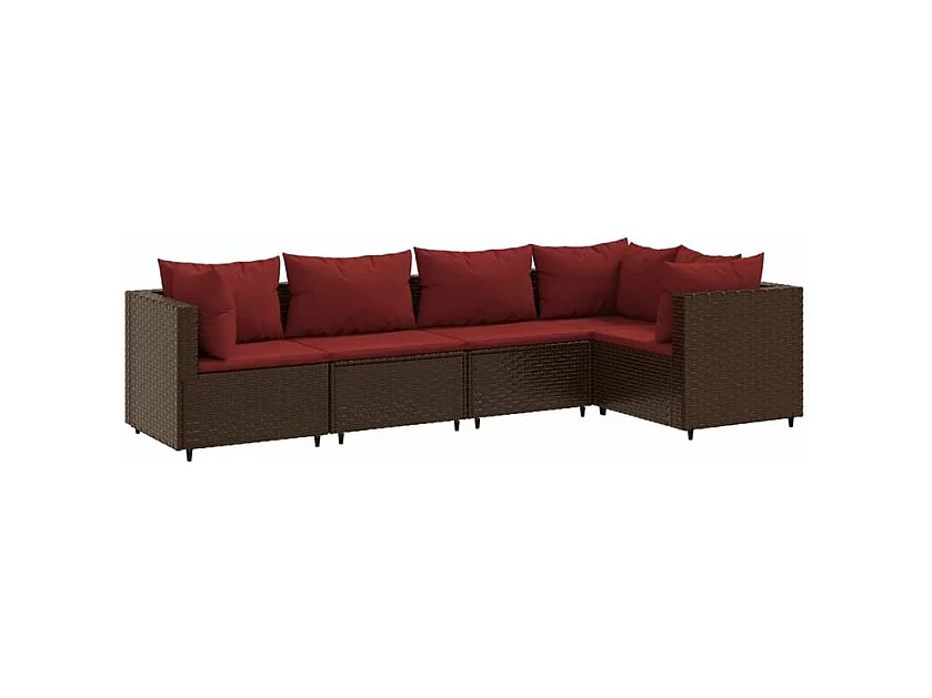 Salon de jardin 5 pcs avec coussins Marron Résine tressée