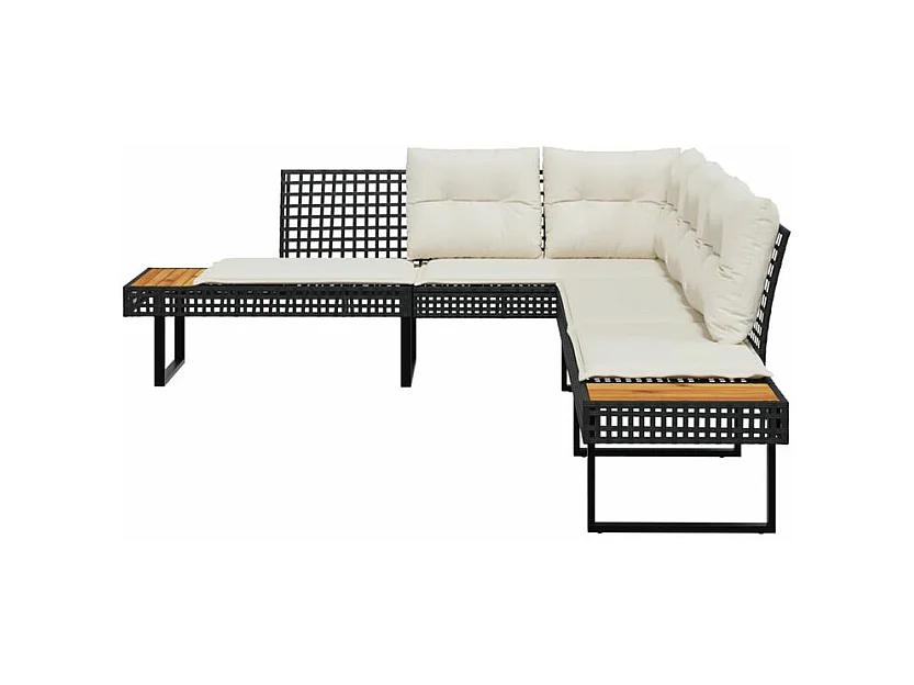 Canapé de jardin avec coussins en forme de L noir rotin acacia