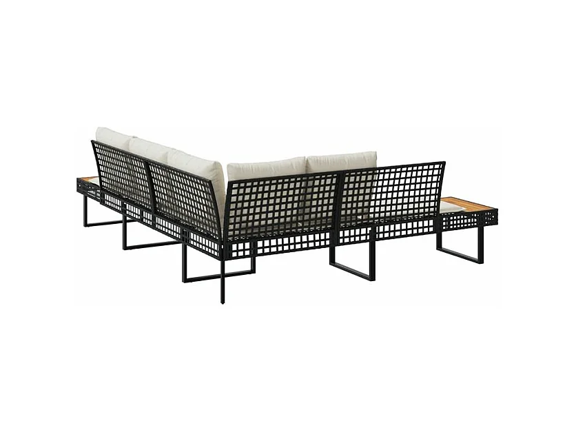 Canapé de jardin avec coussins en forme de L noir rotin acacia