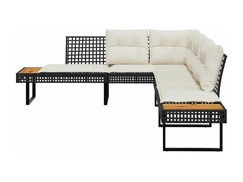 Canapé de jardin avec coussins en forme de L noir rotin acacia