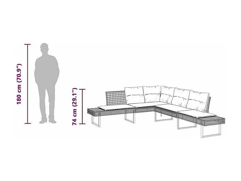 Canapé de jardin avec coussins en forme de L noir rotin acacia