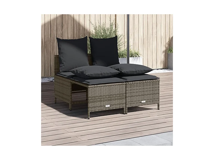 Salon de jardin 4 pcs avec coussins gris résine tressée