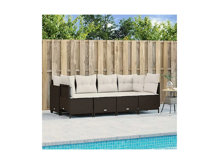 Salon de jardin avec coussins 5 pcs marron résine tressée