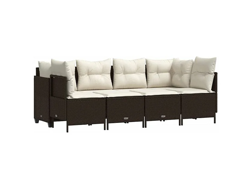 Salon de jardin avec coussins 5 pcs marron résine tressée