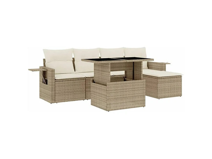 Salon de jardin avec coussins 6 pcs beige résine tressée