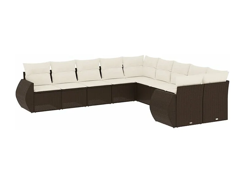 Salon de jardin 10 pcs avec coussins marron résine tressée