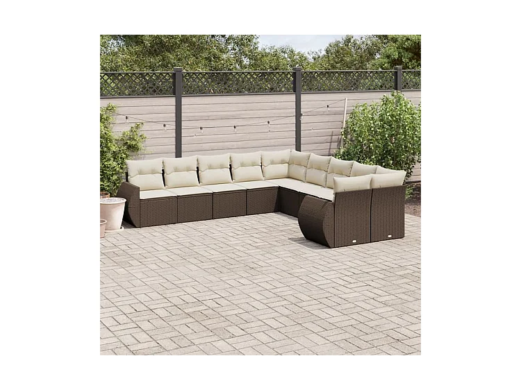 Salon de jardin 10 pcs avec coussins marron résine tressée