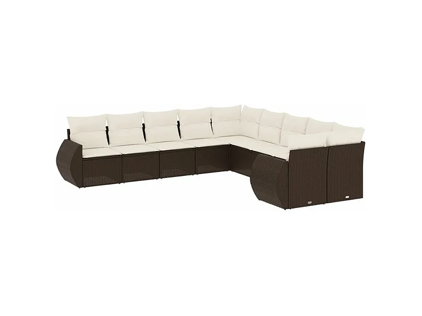 Salon de jardin 10 pcs avec coussins marron résine tressée