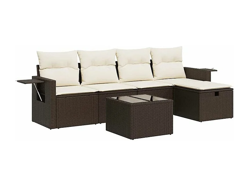 Salon de jardin avec coussins 6 pcs marron résine tressée