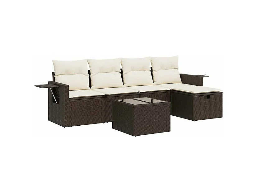 Salon de jardin avec coussins 6 pcs marron résine tressée