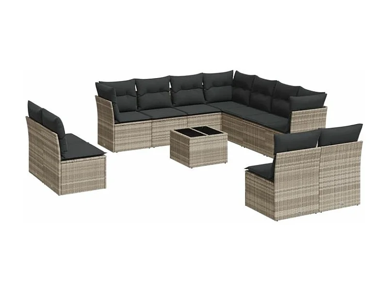 Salon de jardin avec coussins 12 pcs gris clair résine tressée