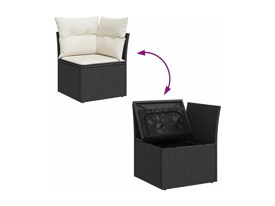 Salon de jardin 10 pcs avec coussins noir résine tressée