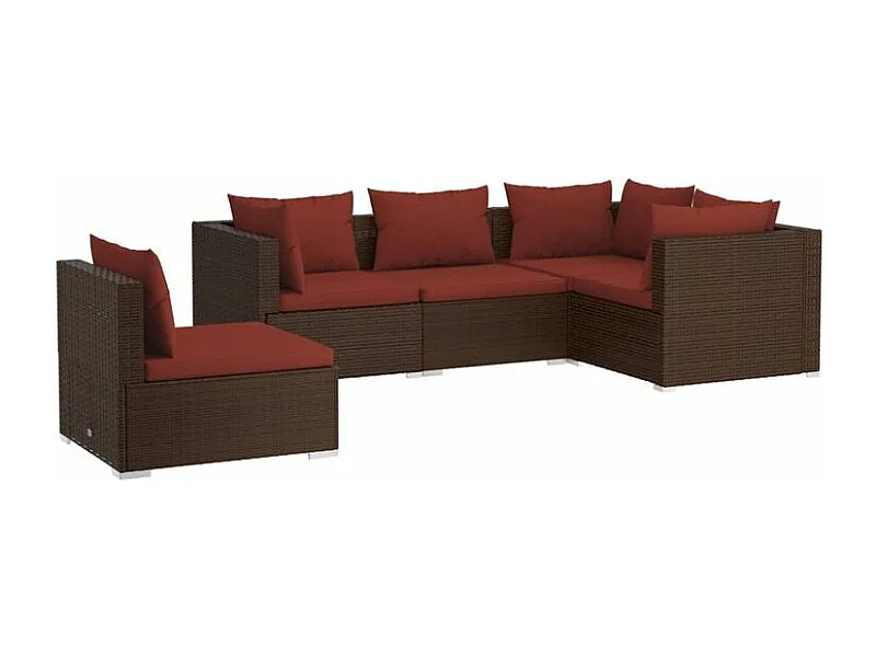 Salon de jardin 5 pcs avec coussins résine tressée marron