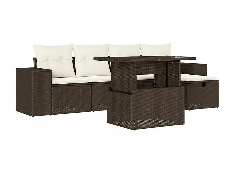 Salon de jardin avec coussins 6 pcs marron résine tressée