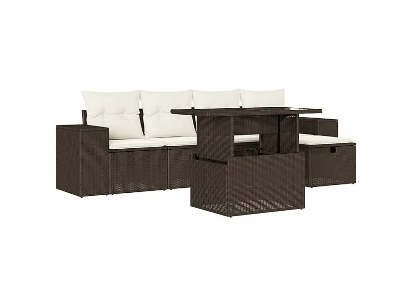 Salon de jardin avec coussins 6 pcs marron résine tressée