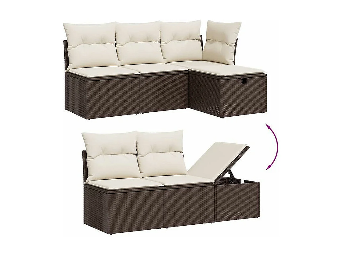 Salon de jardin avec coussins 6 pcs marron résine tressée