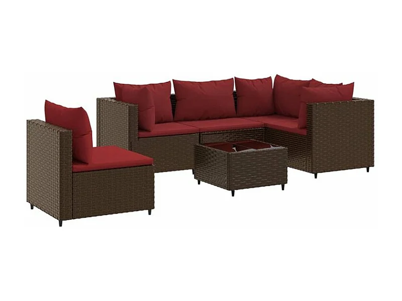 Salon de jardin 6 pcs avec coussins Marron Résine tressée