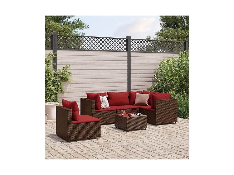 Salon de jardin 6 pcs avec coussins Marron Résine tressée