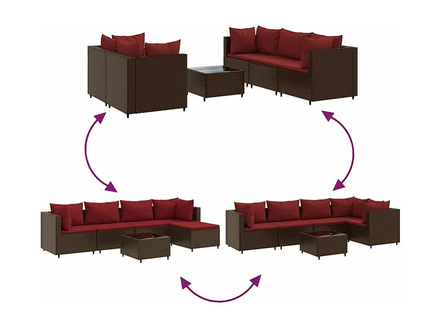 Salon de jardin 6 pcs avec coussins Marron Résine tressée