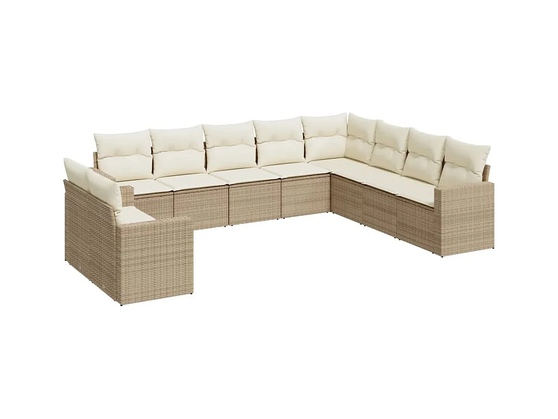 Salon de jardin avec coussins 10 pcs beige résine tressée