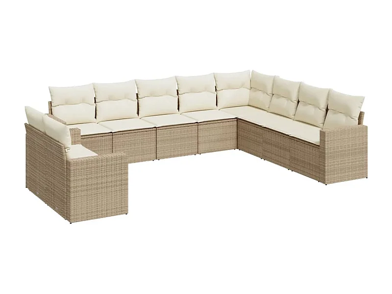 Salon de jardin avec coussins 10 pcs beige résine tressée