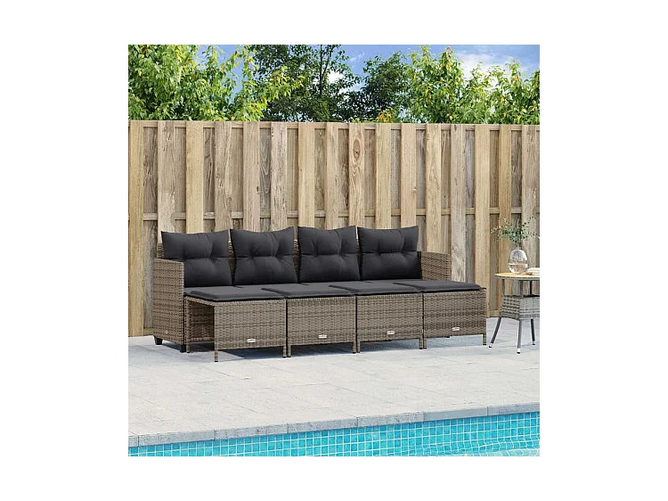 Salon de jardin 5 pcs avec coussins gris résine tressée