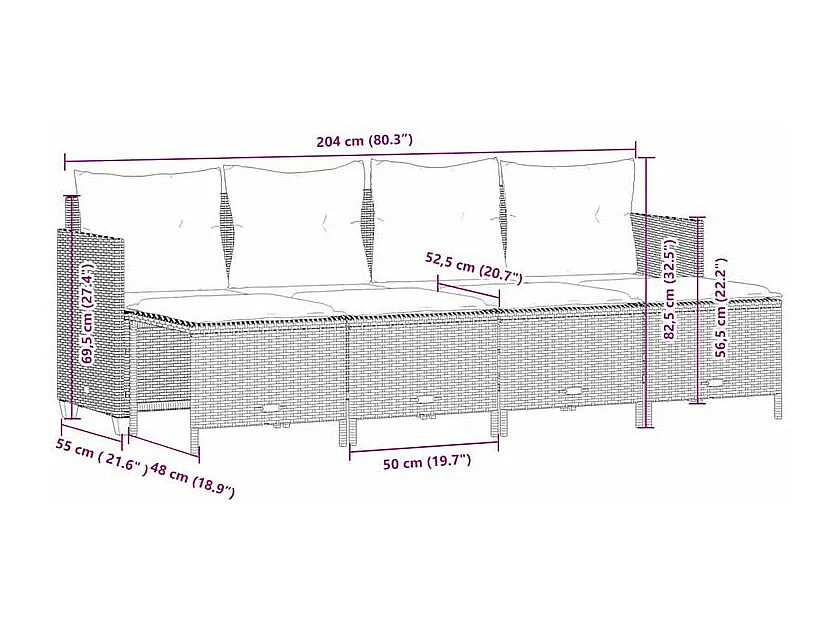 Salon de jardin 5 pcs avec coussins gris résine tressée