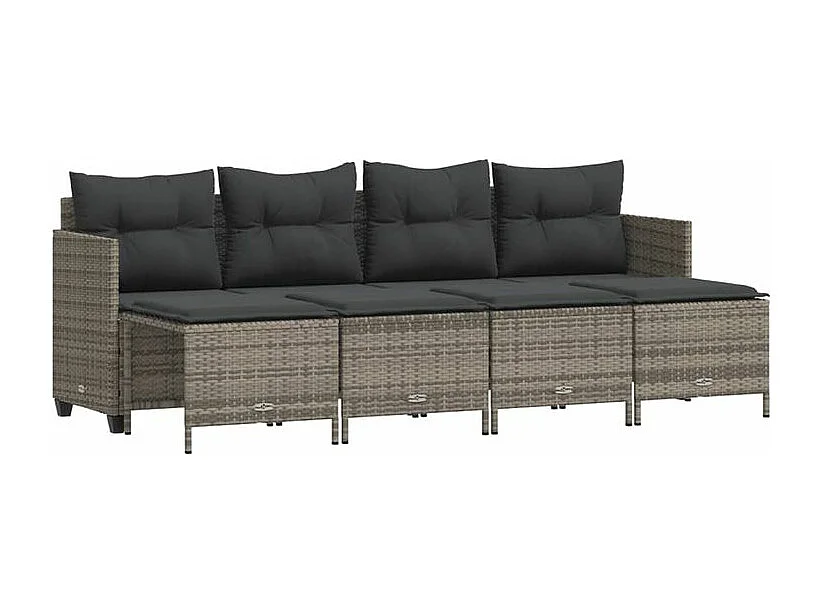 Salon de jardin 5 pcs avec coussins gris résine tressée