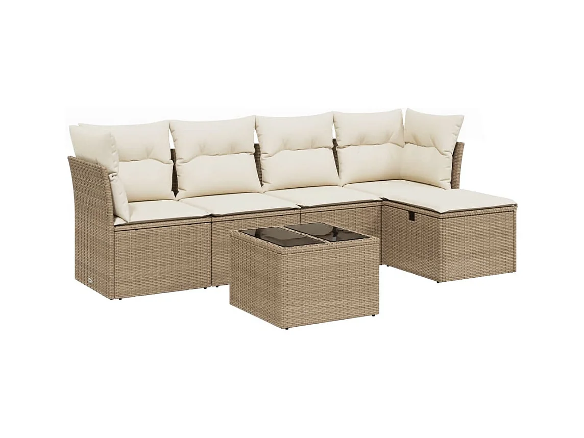 Salon de jardin avec coussins 6 pcs beige résine tressée