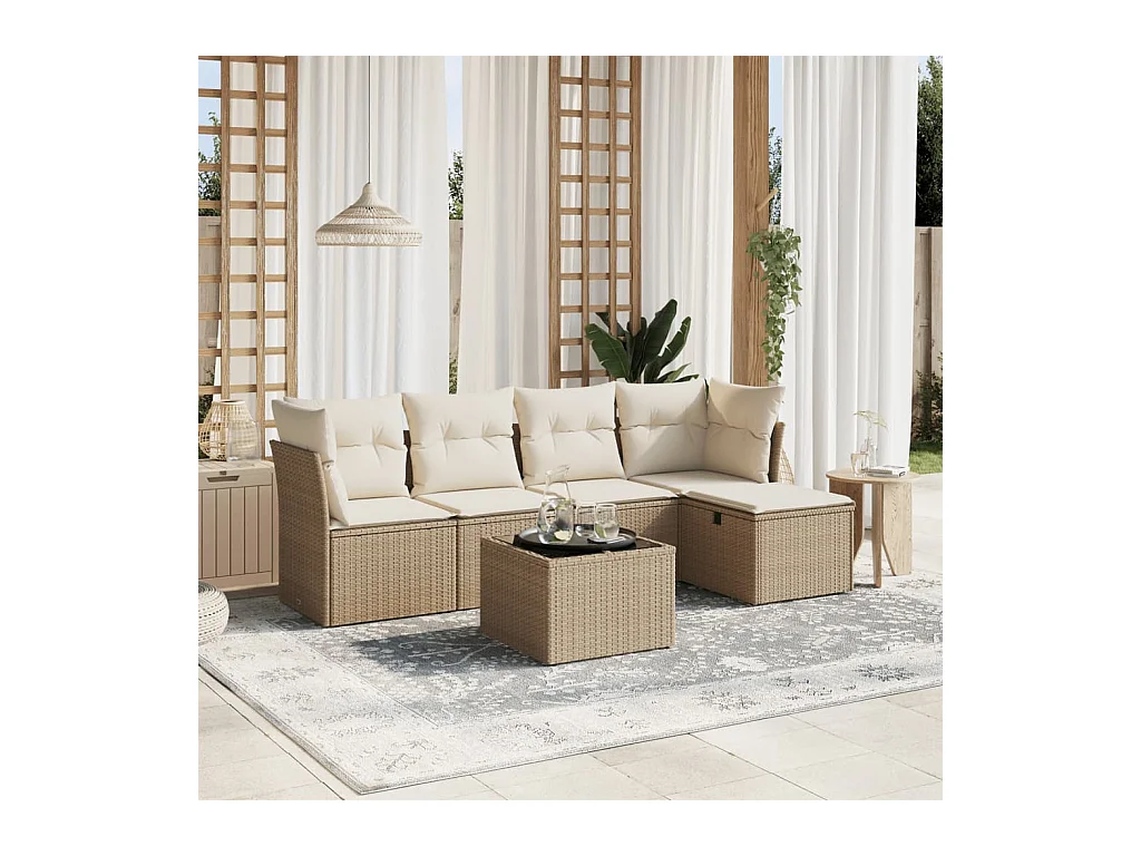 Salon de jardin avec coussins 6 pcs beige résine tressée
