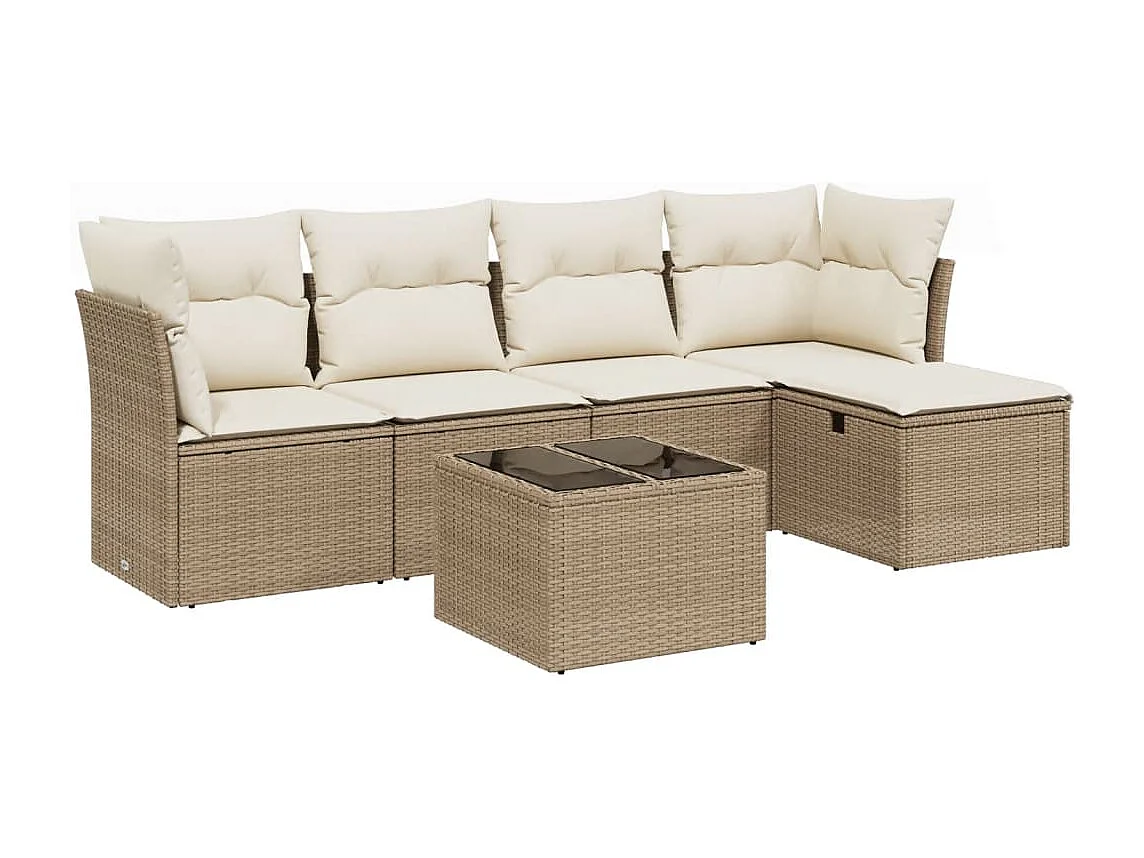 Salon de jardin avec coussins 6 pcs beige résine tressée
